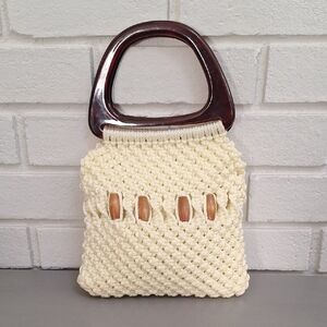 Elegant Yellow Handwoven Wood Detail Hand  Bag. NWOT